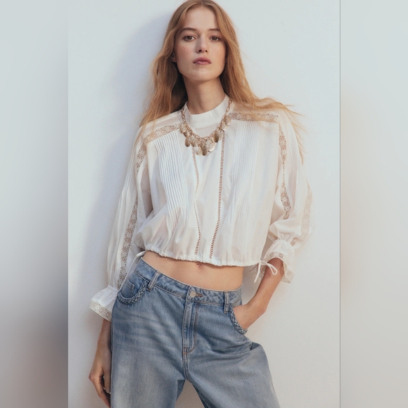 H&M Lace-Inset Cotton Blouse - Picture 1 of 16
